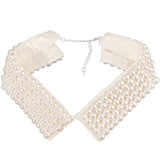 Detachable Polyester Bib, Plastic Imitation Pearl Beaded False Stand Collar, with Extension Chain, for Costume Decoration, Cornsilk, 390~420x83x10.5mm