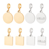 2 Sets  2 Styles Engravable 304 Stainless Steel European Dangle Charms, with 201 Stainless Steel Tube Bails, Flat Round & Square Shape, Golden & Stainless Steel Color, 19~21mm, Hole: 1.8mm