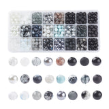 1080pcs 24 Style Glass Beads, Round, Mixed Color, 45pcs/style