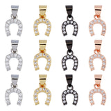 12Pcs 4 Colors Brass Micro Pave Clear Cubic Zirconia Charms, Horseshoe, Mixed Color, 10x8x2mm, Hole: 3.5x4.5mm, 3pcs/color