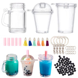 DIY Keychain Making Kits, with Transparent Plastic Cup Big Pendants, Faux Suede Tassel Pendant Decorations, Imitation Pearl Acrylic Beads and Iron Keychain Rings, Mixed Color, about 218pcs/set