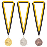 3Pcs 3 Colors Alloy Award Swimming Medal, with Stripe Pattern Lanyard, Flat Round, Mixed Color, 500mm, 1pc/color