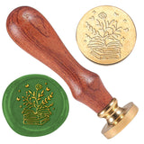 Wax Seal Stamp Set, 1Pc Golden Tone Sealing Wax Stamp Solid Brass Head, with 1Pc Wood Handle, for Envelopes Invitations, Gift Card, Book, 83x22mm, Stamps: 25x14.5mm