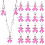 PandaHall EliteOctober Breast Cancer Pink Awareness Ribbon, with Angel Wing Alloy Enamel Pendants, with Rhinestone, Pearl Pink, 23.5x15x2mm, Hole: 1.5mm, about 20pcs/box