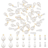 64Pcs 8 Style ABS Plastic Imitation Pearl Pendants, with Alloy Loops, Teardrop, Platinum & Golden, 16~26x5.5~10mm, Hole: 1.8~2mm, 8pcs/style