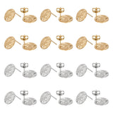 60Pcs 2 Colors 304 Stainless Steel Stud Earring Findings, with Hole & Friction Earring Nut, Textured Flat Round, Golden & Stainless Steel Color, 12x1mm, Hole: 1.4mm, Pin: 0.7mm, 30Pcs/color