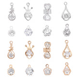Alloy Pendants, with Cubic Zirconia, Flat Round & Teardrop & Crown & Bowknot & Flower& Heart & Star, Mixed Color, 64pcs/box