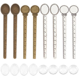 DIY Blank Dome Bookmark Ruler Making Kit, Including Alloy Cabochon Setting, Glass Cabochons, Antique Bronze & Antique Silver, 16Pcs/box