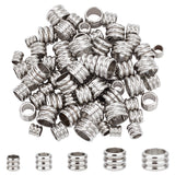 100Pcs 5 Style 202 Stainless Steel Beads, Grooved Column, Stainless Steel Color, 4~8x4~5mm, Hole: 3~6mm, 20pcs/style