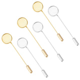 20Pcs 2 Colors Brass Lapel Pin Base Settings, with Round Tray, Golden & Silver, 59mm, Tray: 12mm, 10pcs/color