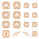 2 Style 1-Hole Alloy Shank Buttons, with Plastic Imitation Pearl, Rhombus, Seashell Color, 18~25x18~25x10.5~12mm, Hole: 2.5mm, 24pcs/box