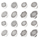 16Pcs 8 Style Adjustable Iron Finger Ring Components Alloy Cabochon Bezel Settings, Mixed Shapes, Antique Silver, 2pcs/style