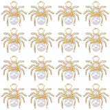 30Pcs Alloy Jewelry Acrylic Pendants, with Loops, Spider, Light Gold, 15x14.5x7mm, Hole: 2mm