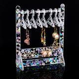 1 Set Transparent Acrylic Earring Display Stands, with Colorful Flower Sequins, Clothes Hanger-shaped, Clear, Finished Product: 12x6x16cm, about 11pcs/set