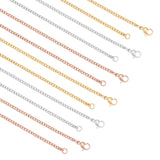 Unisex Casual Style 304 Stainless Steel Curb Chain Necklaces, with Lobster Claw Clasps, Mixed Color, 19.7 inch(50cm), 6pcs/box