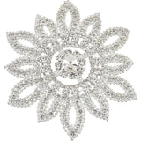 Brass and Crystal Rhinestone Ornament Accessories, for Wedding Dress, Flower, Silver, 102x93x10mm