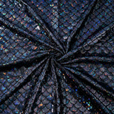 Sparkly Hologram Spandex Mermaid Printed Fish Scale Fabric, Stretch Fabric, Black, 150x0.02cm