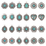 24Pcs 12 Styles Synthetic Turquoise Pendants, Geometric Charms, with Rack Plating Antique Silver Tone Alloy Findings, Teardrop & Flower & Heart, Mixed Shapes, Antique Silver, 34~35x25~32.5x5mm, Hole: 1.6~3mm, 2pcs/style