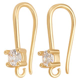 30Pcs Brass Micro Pave Clear Cubic Zirconia Earring Hooks, with Horizontal Loops, Real 18K Gold Plated, 17x3.5mm, Hole: 1.2mm, 21 Gauge, Pin: 0.7mm