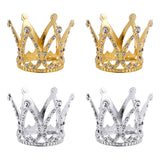 4Pcs 2 Colors Crown Alloy Display Ornaments, with Resin Rhinestone, for Birthday Cake Party Decoration, Golden & Silver, 33.5x32.5mm, Hole: 2.5mm, 2pcs/color