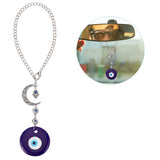 Glass Evil Eye Pendant Decorations, Moon Hanging Ornament, with Iron Chain, for Car Hanging Accessories, Antique Silver, 290mm