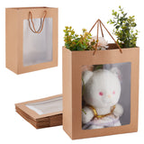 Kraft Paper Gift Bags, with Plastic Visible Window and Polyester Handles, BurlyWood, Unfold: 32x26x12.2cm
