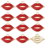 Alloy Enamel Pendants, Makeup Pendants, Lip, Platinum, 13x18.5x2.5mm, Hole: 1.2mm, 30pcs/box