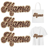 3Pcs Leopard Print Word MAMA Shape Towel Cloth Embroidery Applqiues, Sew on Chenille Patches, Costume Accessories, for Mother's Day, PeachPuff, 120x248x2~3mm