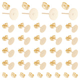 304 Stainless Steel Stud Earring Findings, with Ear Nuts/Earring Backs, Flat Round, Golden, 12x8mm, Pin: 0.8mm, 60pcs/box