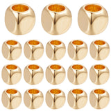 300Pcs Brass Beads, Cube, Real 18K Gold Plated, 2x2x2mm, Hole: 1.2mm