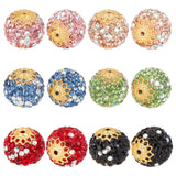 12Pcs 6 Colors Glass Rhinestone Clay Pave Beads, with Golden Brass Finding, Round, Mixed Color, 17mm, Hole: 1mm, 2pcs/color