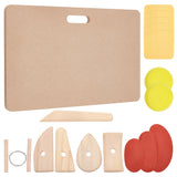 DIY Clay Ceramic Craft Jewerly Tool Kit, Including Portable Clay Wedging Board, MDF Wood Mud Mat, Silicone Molds and Wooden Carving Curved Clapper, Mixed Color