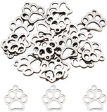 304 Stainless Steel Charms, Dog Paw Prints, Stainless Steel Color, 12.9x11.8x1mm, Hole: 1.5mm, 20pcs/box