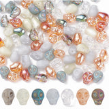 140Pcs 7 Colors Electroplate Glass Beads, Skull, Mixed Color, 10x7.5~8x6.5~7mm, Hole: 1mm, 20pcs/color