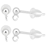 5 Pairs 925 Sterling Silver Round Ball Stud Earring Findings, Earring Posts with Vertical Loops, 925 Stamp, 10Pcs Plastic Ear Nuts, Silver, 14mm, head: 5x2.5mm, Hole: 1mm, Pin: 0.7mm