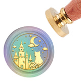 Brass Wax Seal Stamp with Handle, for DIY Scrapbooking, Castle Pattern, 3.5x1.18 inch(8.9x3cm)