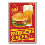 Vintage Metal Tin Sign, Wall Decor for Bars, Restaurants, Cafes Pubs, Burgers & Beer Pattern, 30x20cm