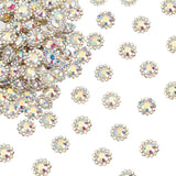 Glass Rhinestone Cabochons, with Silver Color Plated Brass Findings, Flower, Clear AB, 12x5.5mm, 240pcs/box
