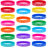 20Pcs 20 Style Motivational Quotes Silicone Cord Bracelets Wristbands, Mixed Color, Inner Diameter: 2-3/8 inch(6cm), 1Pc/style