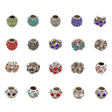 30Pcs 18 Style Alloy Rhinestone European Beads, Large Hole Beads, Rondelle & Flower & Barrel, Mixed Color, 10~12x8~9.5mm, Hole: 5mm