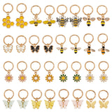 Alloy Enamel & Resin & Rhinestone Braiding Hair Pendants Decoration Clips, with Alloy Jump Rings, Bee/Butterfly/Flower, Mixed Color, 25~36mm, 16 style, 2pcs/style, 32pcs/box