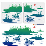 1 Set The Wild Theme PET Hollow Out Drawing Painting Stencils, with 1Pc Art Paint Brushes, for DIY Scrapbook, Photo Album, Duck, 300x300mm, 2pcs/set