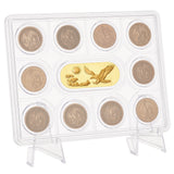 10-Slot Plastic Medal Coin Display Case, Coin Storage Holder for Collectors, Clear, 55x174x145mm