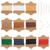 10 Cards 10 Colors Round Waxed Nylon Cord Sets, with 1 Set Fine Carbon Steel Materials Leather Needles, Mixed Color, Cord: about 0.55mm thick, about 21.87 yards(20m)/card, 1 card/color; Needle: 4.5~9x1~1.5mm