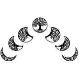 MDF Wood Wall Art Decorations, Home Hanging Ornaments, Moon Phase with Tree of Life, Black, 300x280~300mm, 7 style, 1pc/style, 7pcs/set
