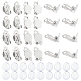 60Pcs 2 Size 304 Stainless Steel Clip-on Earring Findings, Flat Round Clip on Earring Pads, with 60Pcs Silicone Earring Pads, Stainless Steel Color, 16~18x10x7mm, 30Pcs/size