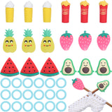 18Pcs Fruit Chips Ice Cream Cartoon Style Silicone Knitting Needle Stopper, with 60Pcs Plastic Knitting Stitch Marker Rings, Mixed Color, Stoppers: 29~37x14.5~29x10~18mm, Hole: 7mm, Marker: 11.5x1mm