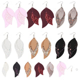 DIY Dangle Earrings Making Kits, PU Leather Big Pendants with Sequins/Paillette & Platinum Tone Iron Loop, Brass Earring Hooks, Iron Jump Rings, Mixed Color, about 44pcs/set