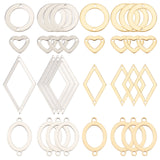 32Pcs 8 Styles 201 Stainless Steel Connector Charms, Geometric Links, Rhombus & Oval & Ring & Heart, Golden & Silver, 10~33.5x11~18x0.8~1mm, Hole: 1~1.4mm, 4pcs/style