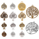 56Pcs 14 Styles Tibetan Style Alloy Pendants, Tree of Life Charm, Mixed Color, 18.5~29x15~25x1.5~2.5mm, hole: 2~4.5mm, 4pcs/style